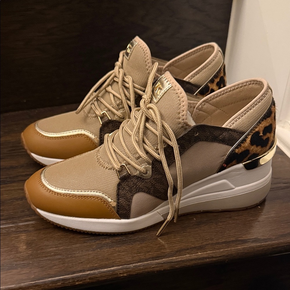 Michael Kors Tan and Brown Sneakers with Leopard Detail